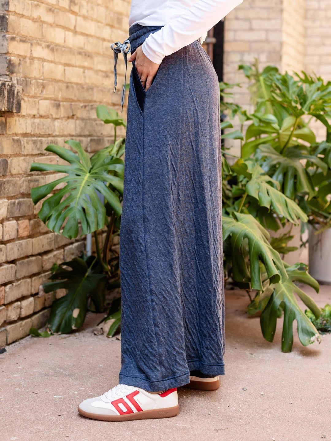 heathered navy blue wide leg soft pants