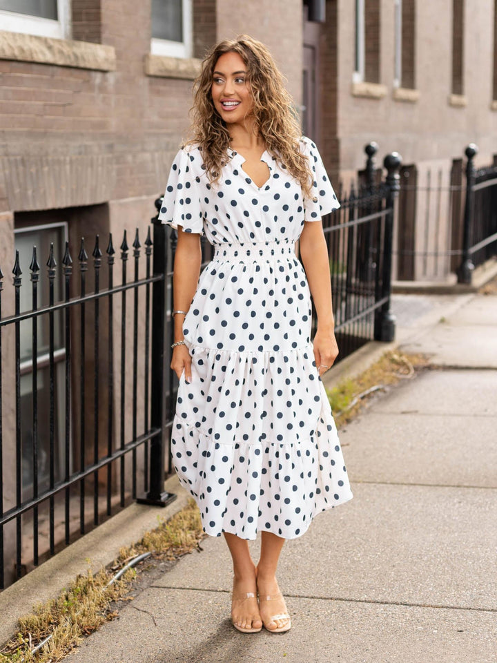 Frill Hem Notch Neck Puff Fit and Flare Maxi Dress