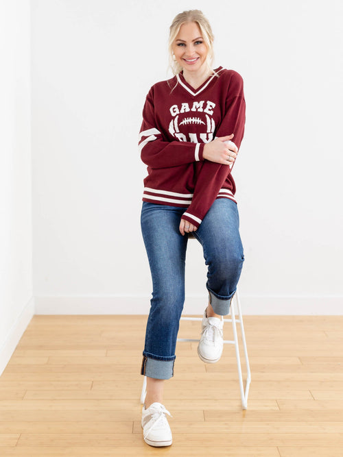 Game Day Long Sleeve Varsity Sweater TopSweaters
