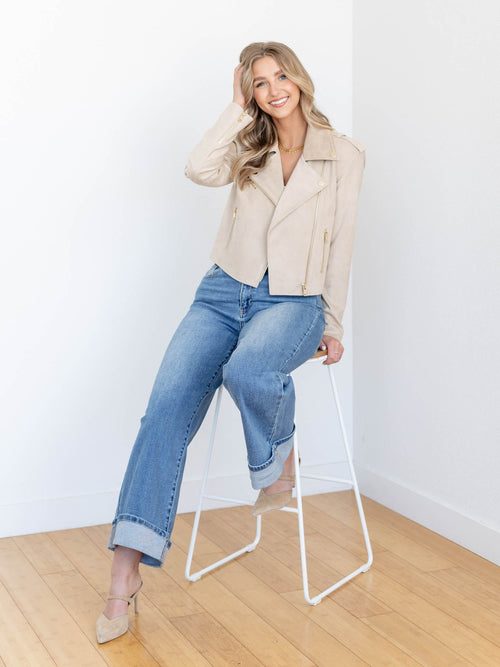 soft tan suede moto jacket