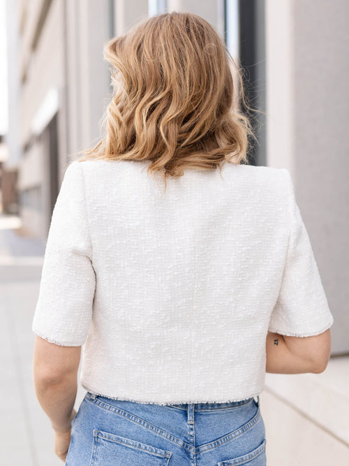 white tweed softly structured jacket