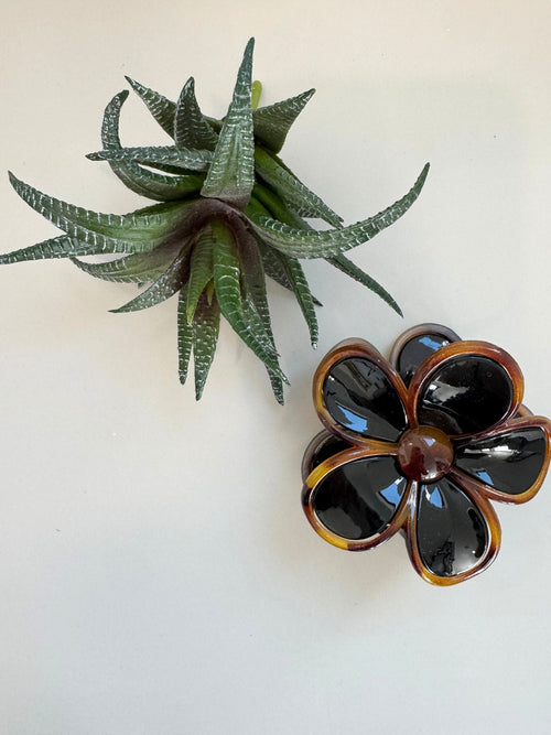 black and tortoise floral hair clip
