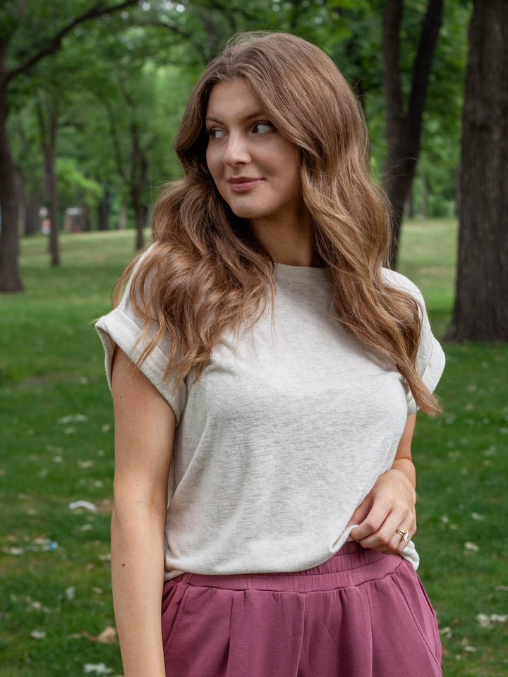 Hacci Slub Cuff Sleeve Round Neck Tee