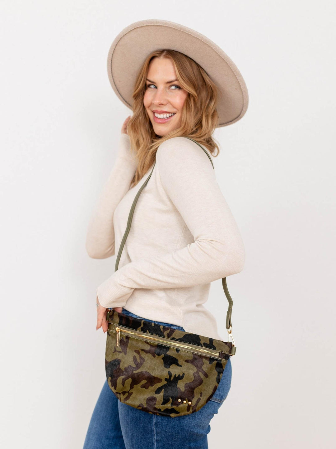camo printed hair hide purse