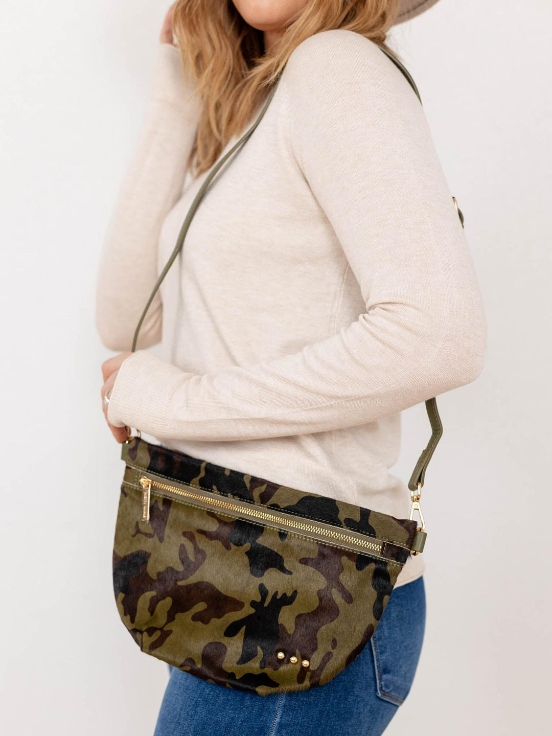 camo printed hair hide purse