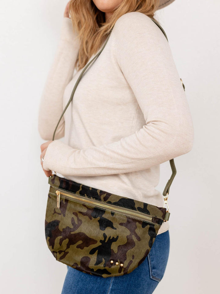 camo printed hair hide purse