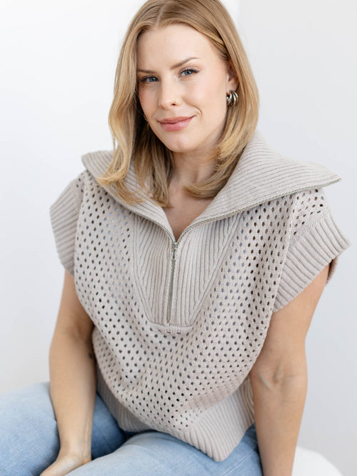 Half Zip Drop Shoulder Sweater Top