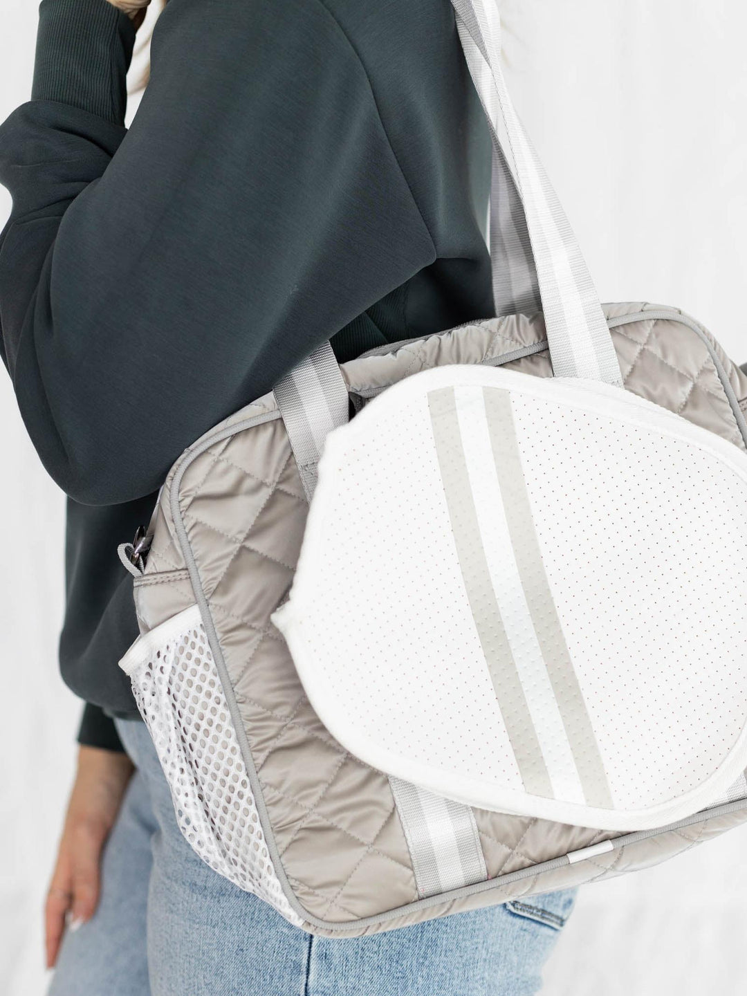 greige quilted pickleball bag