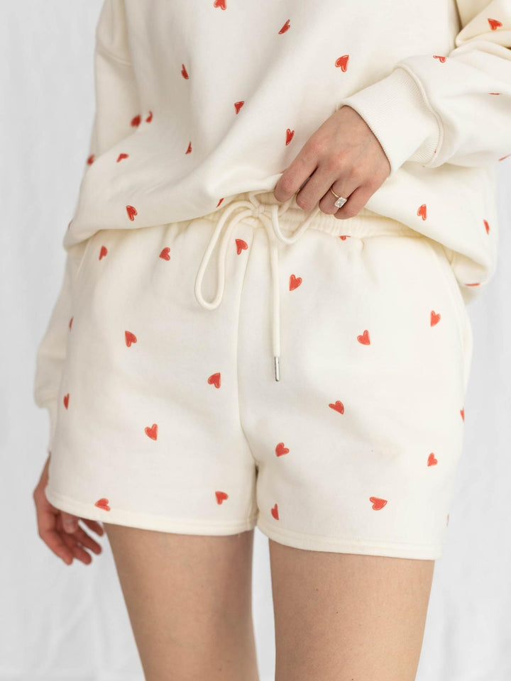 cream heart graphic sweatshorts