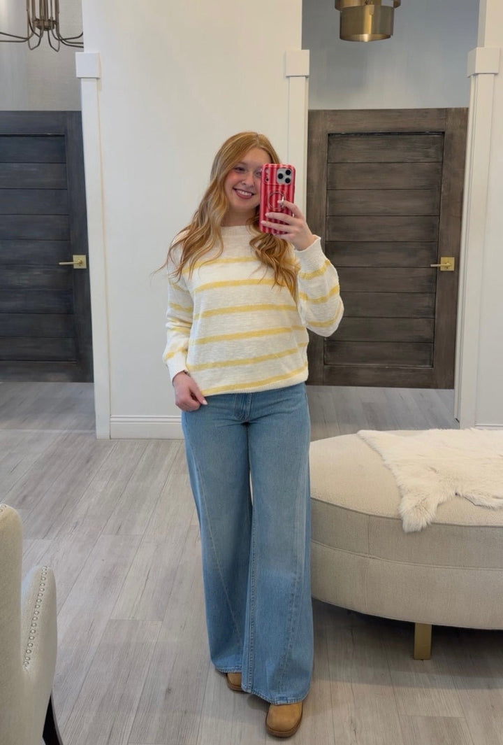 Heathered Stripe Long Sleeve Sweater