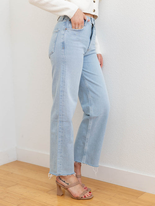 light wash high rise wide leg denim