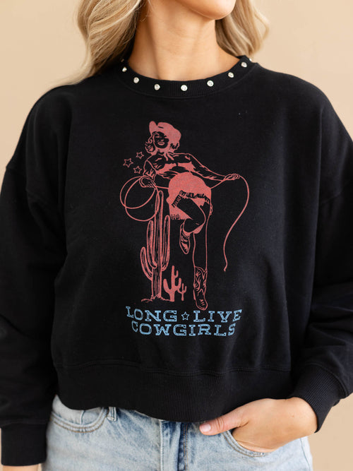 black and red long live cowgirls cropped sweatshirt