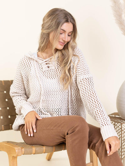 open knit hooded sweater