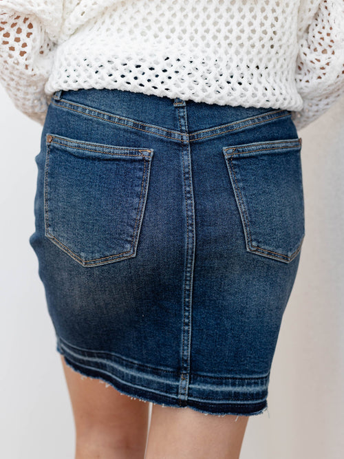 dark denim release hem skirt