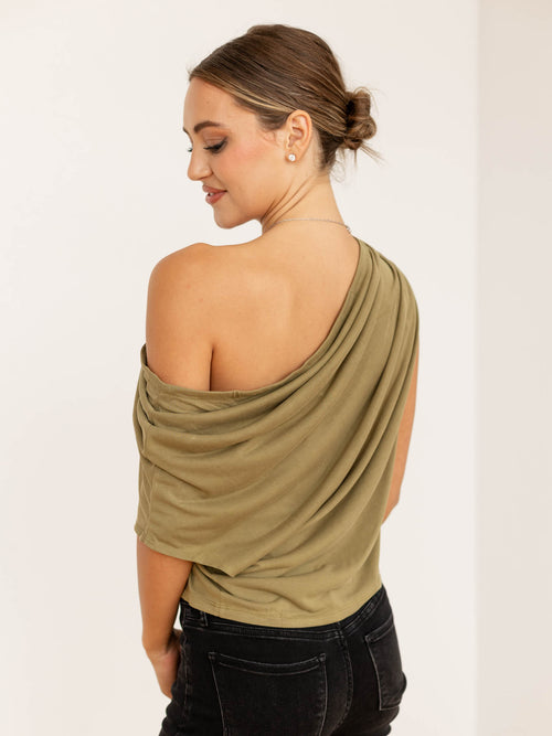 olive green slouchy short sleeve top