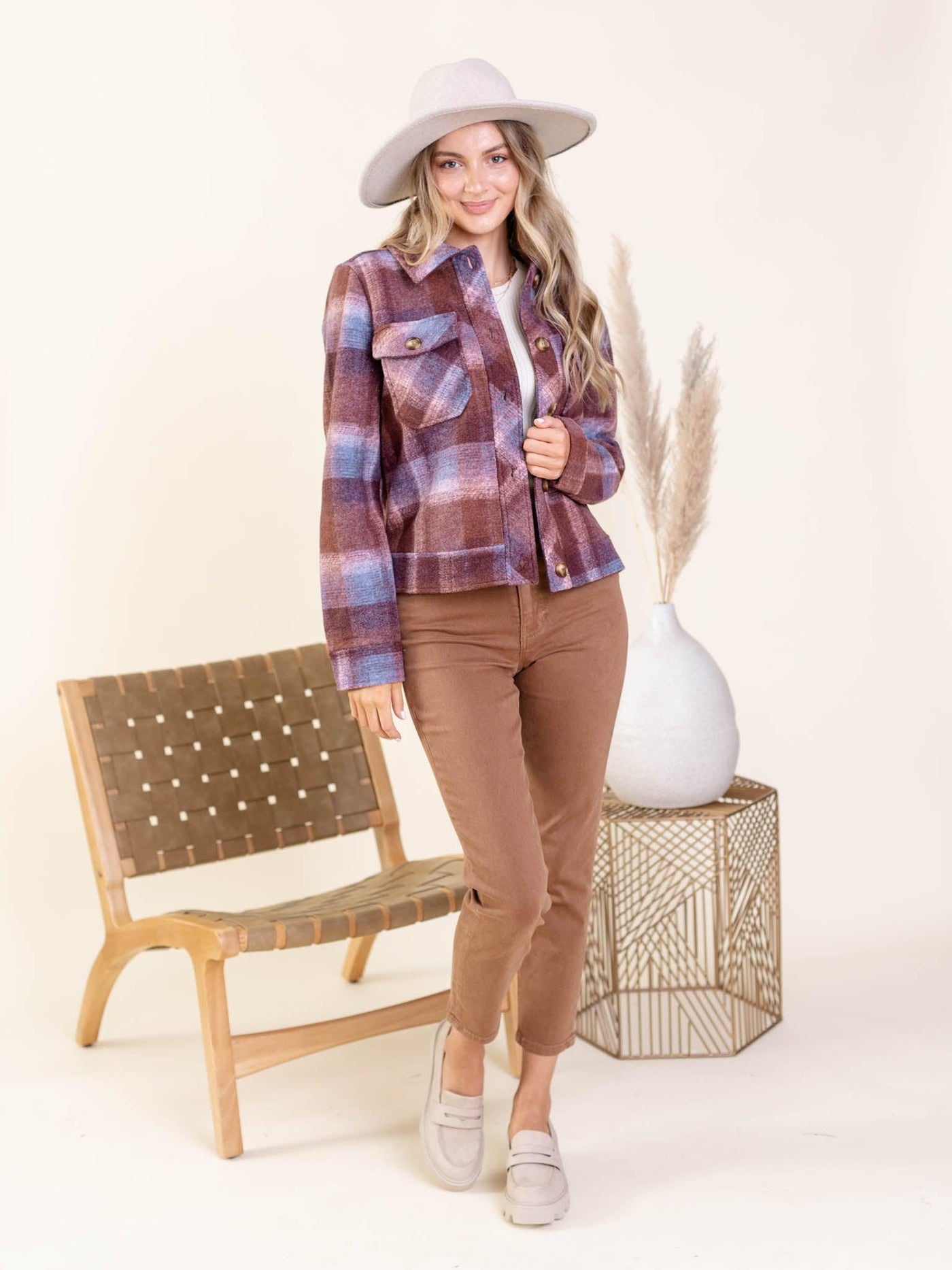 purple plaid coat