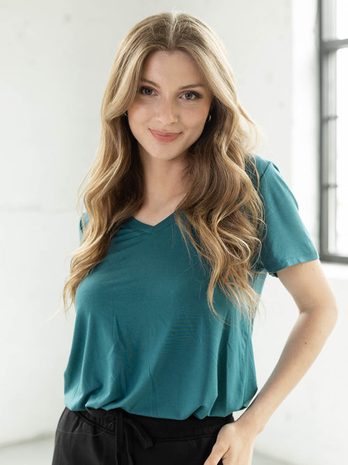 dark green vneck tee