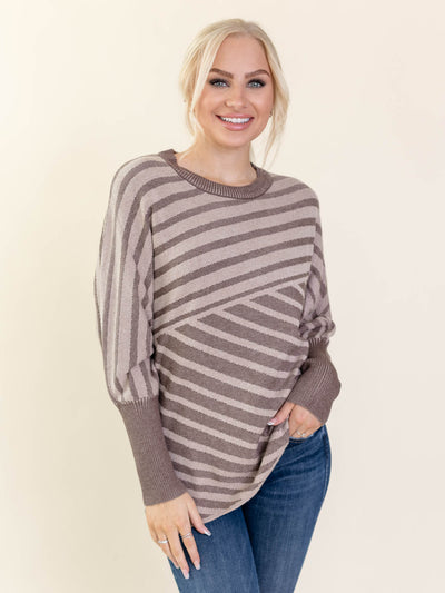 mocha brown and tan striped sweater