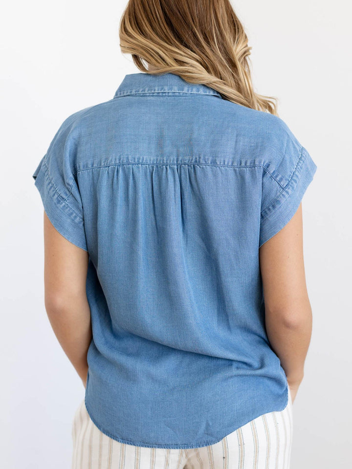 denim henley short sleeve top