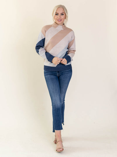 striped mock neck sweater