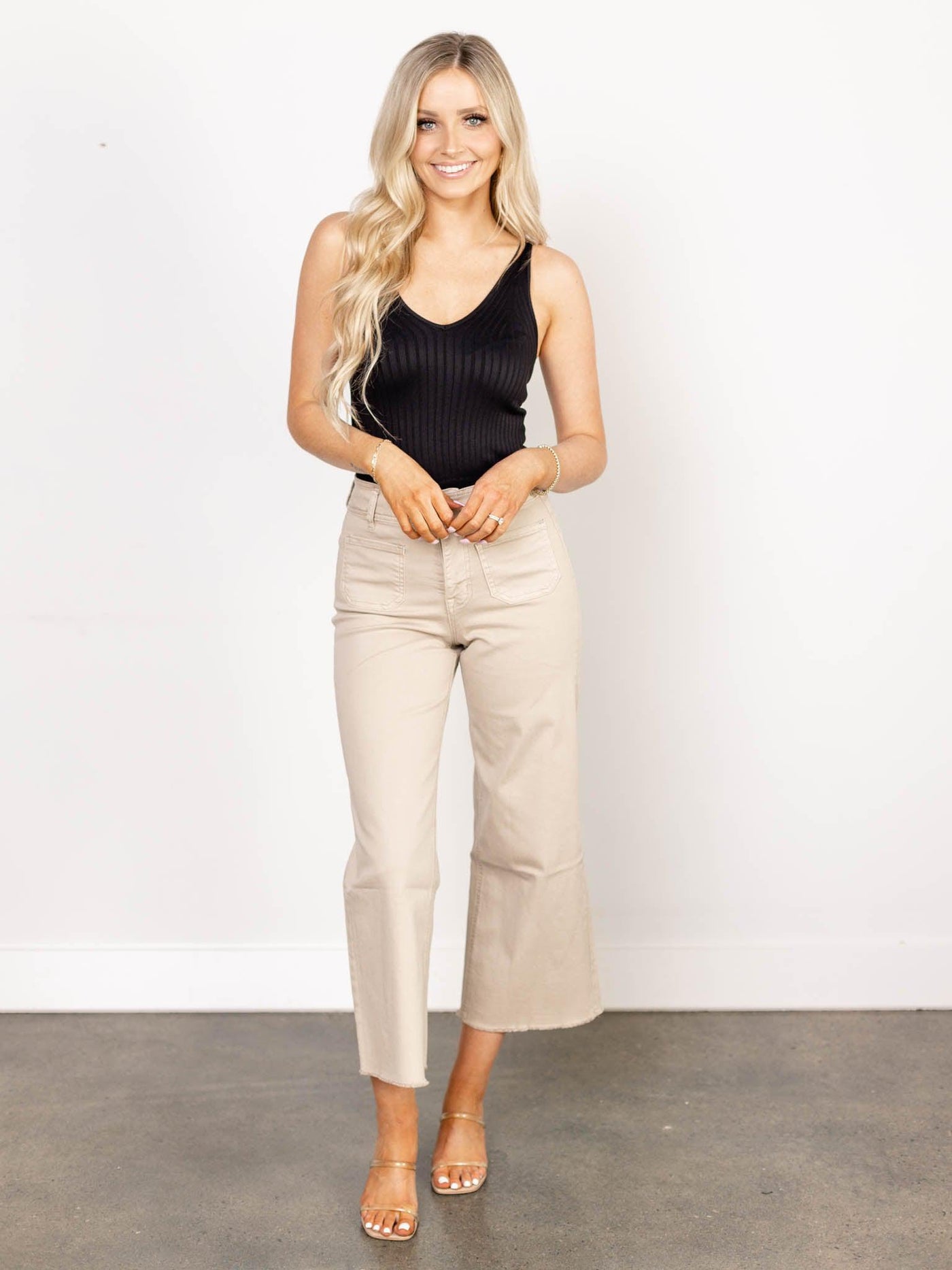 fray hem wide leg denim