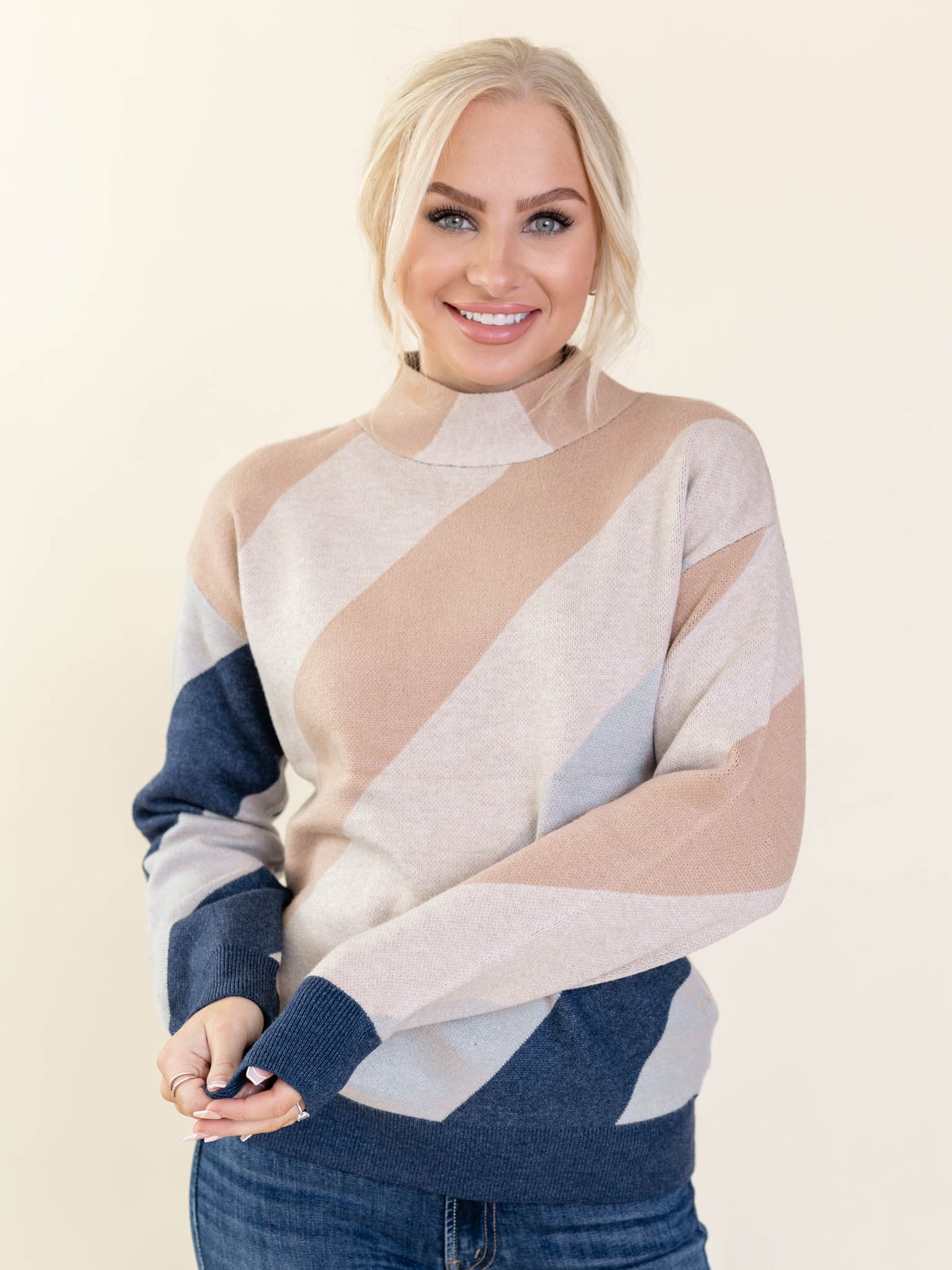 tan & navy sweater