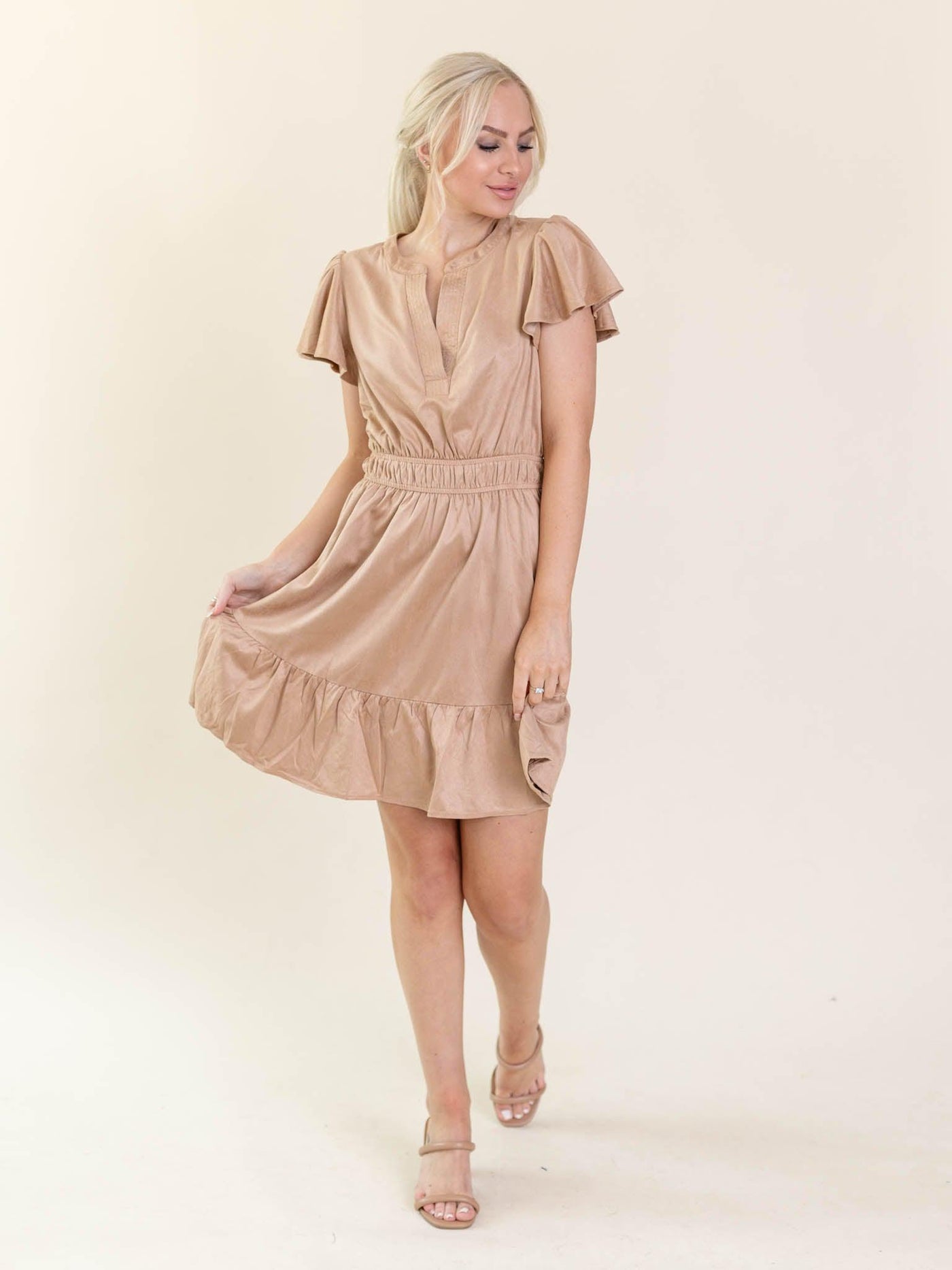 faux suede tan dress