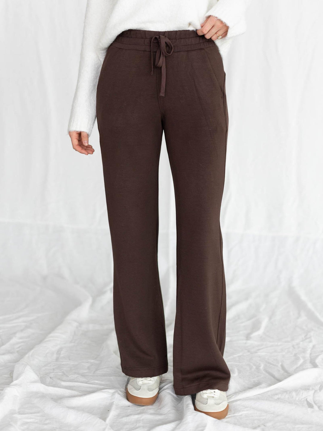 brown straight leg athleisure pants