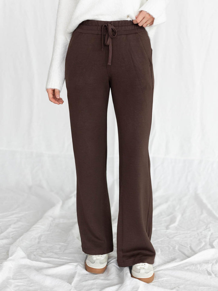 brown straight leg athleisure pants