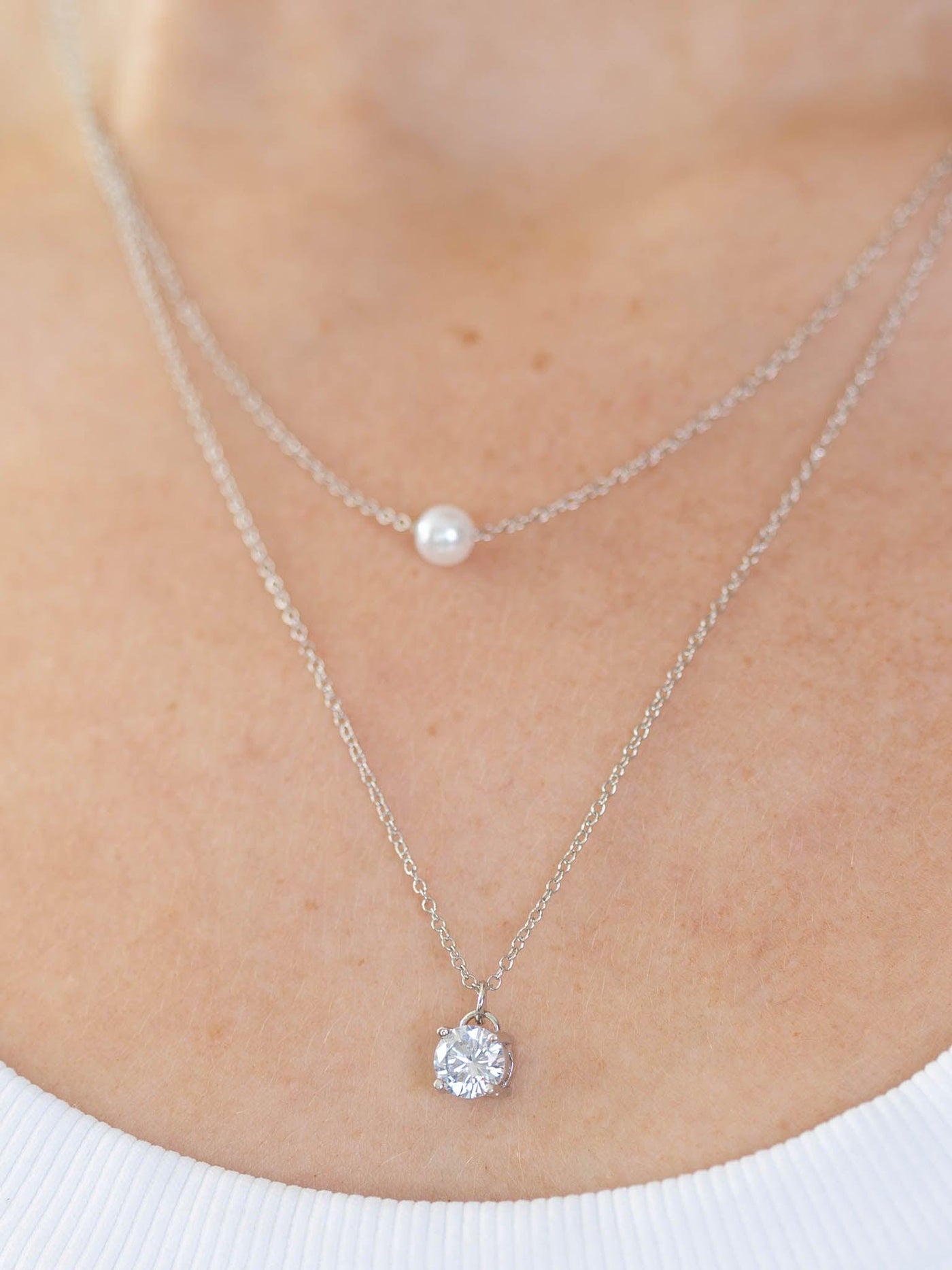 Pearl Crystal Two Chain Necklace
