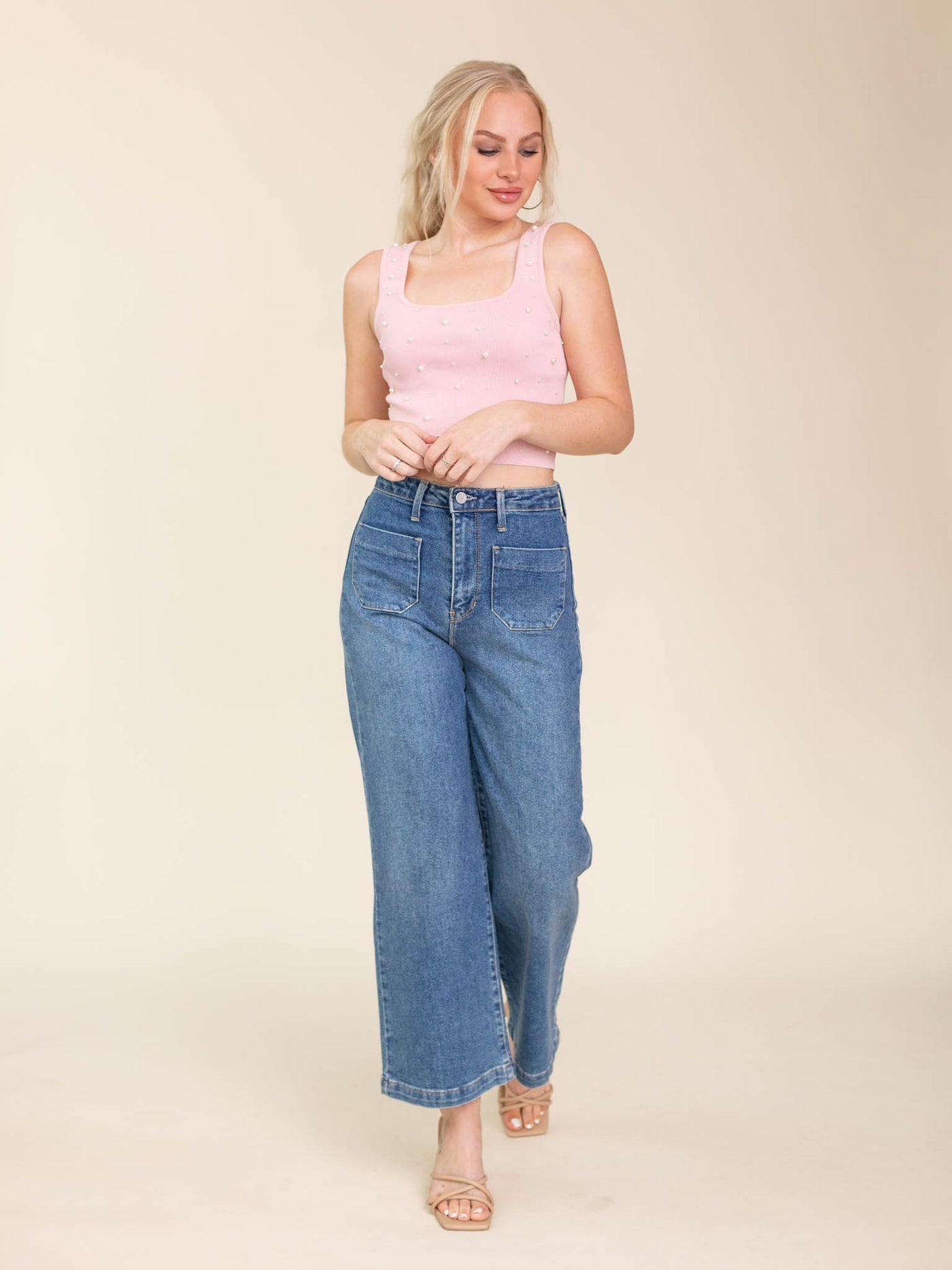 wide leg patch pocket denim