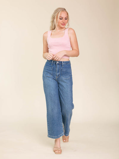 wide leg patch pocket denim