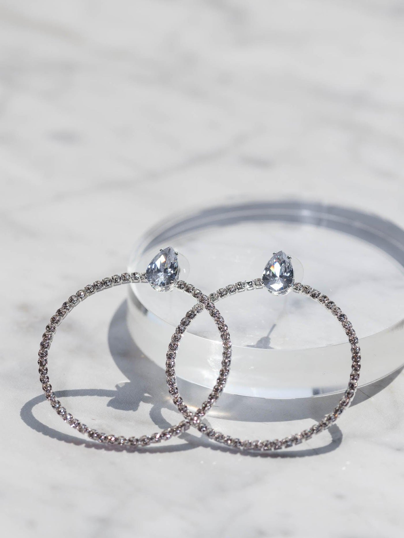 Rhinestone CZ Pear Shaped Round Hoop