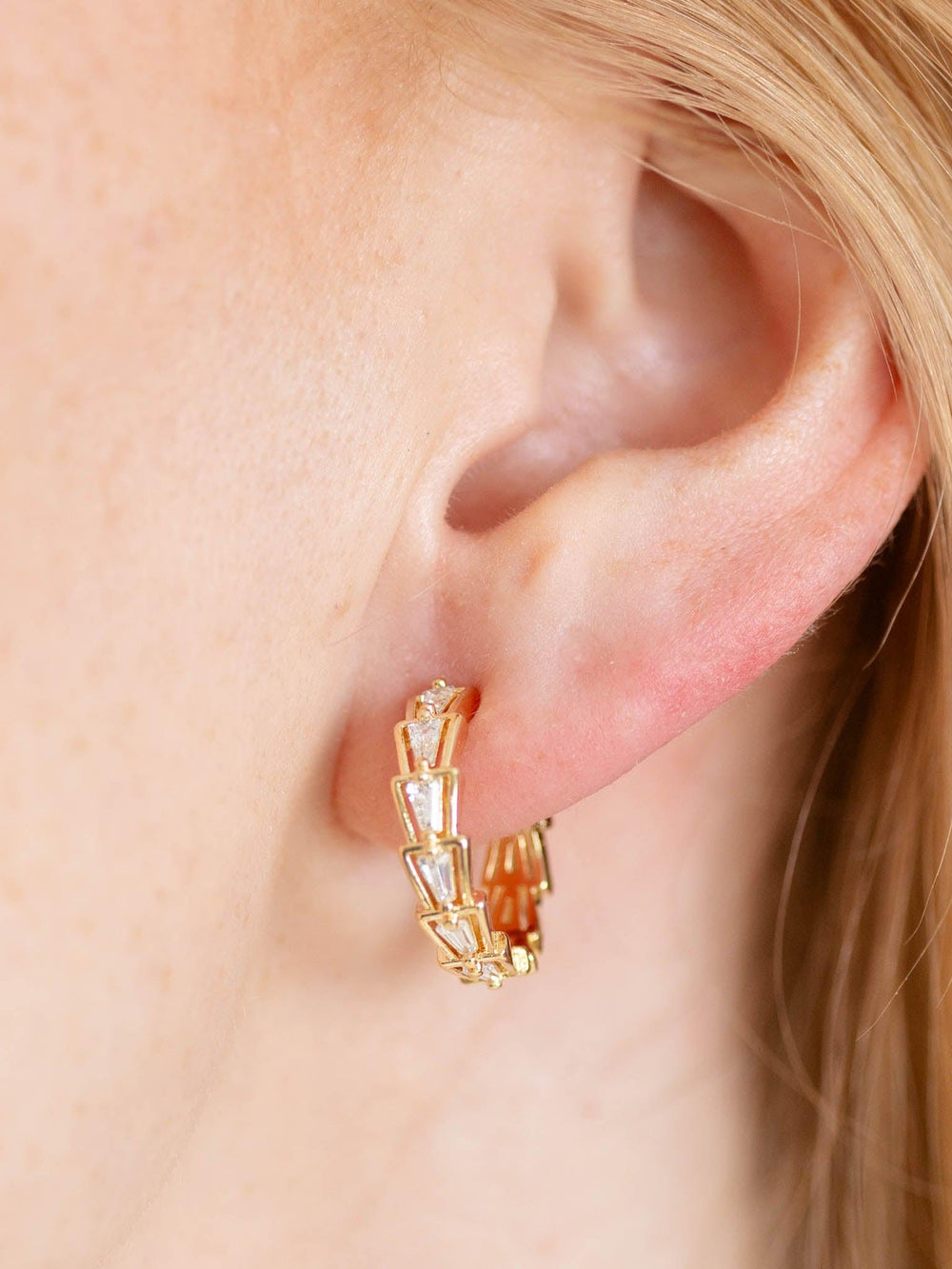 gold stone hoop earring