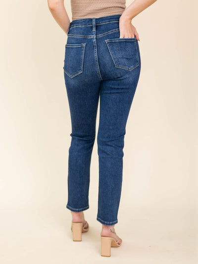 dark slim straight denim