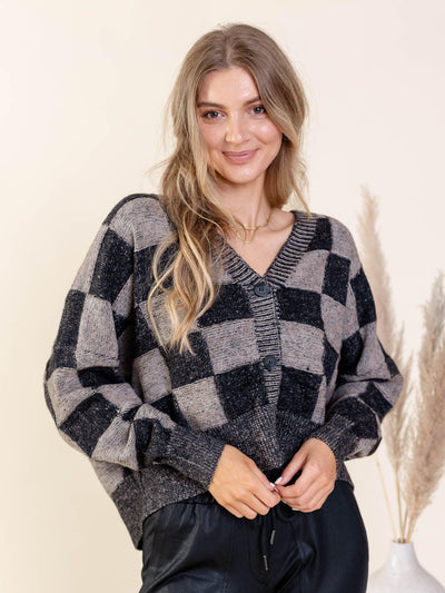cropped check sweater