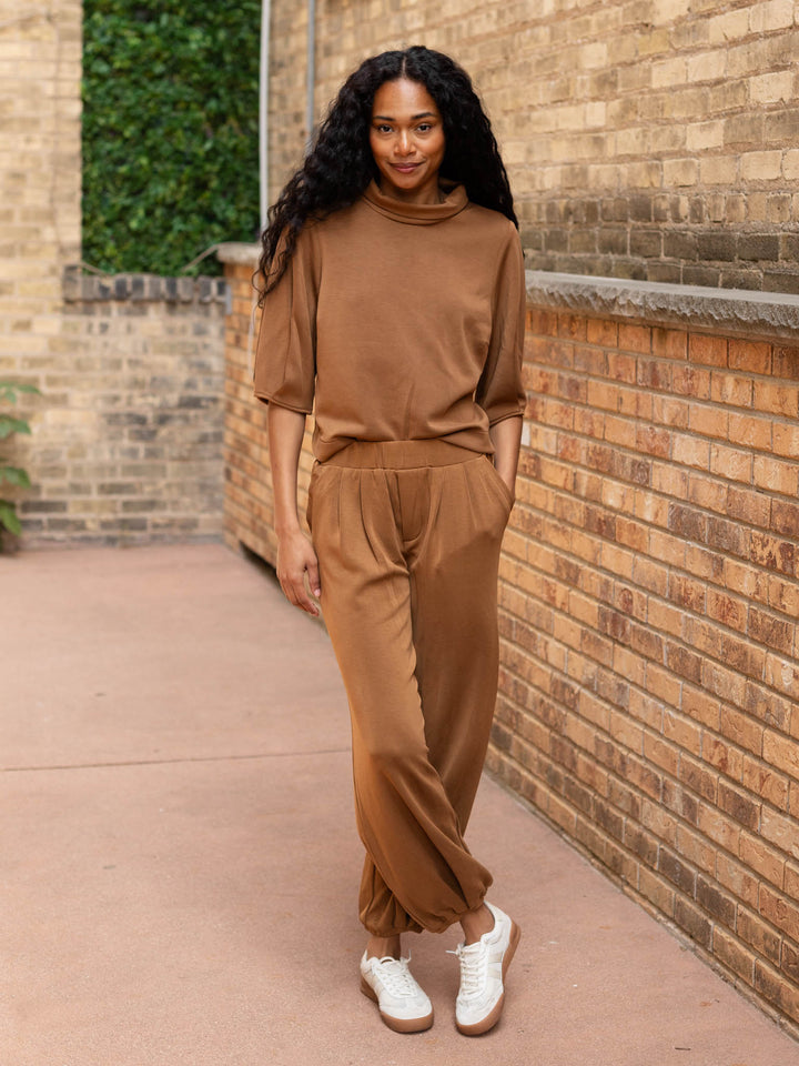 Democracy Pleated Mock Neck Crop Top