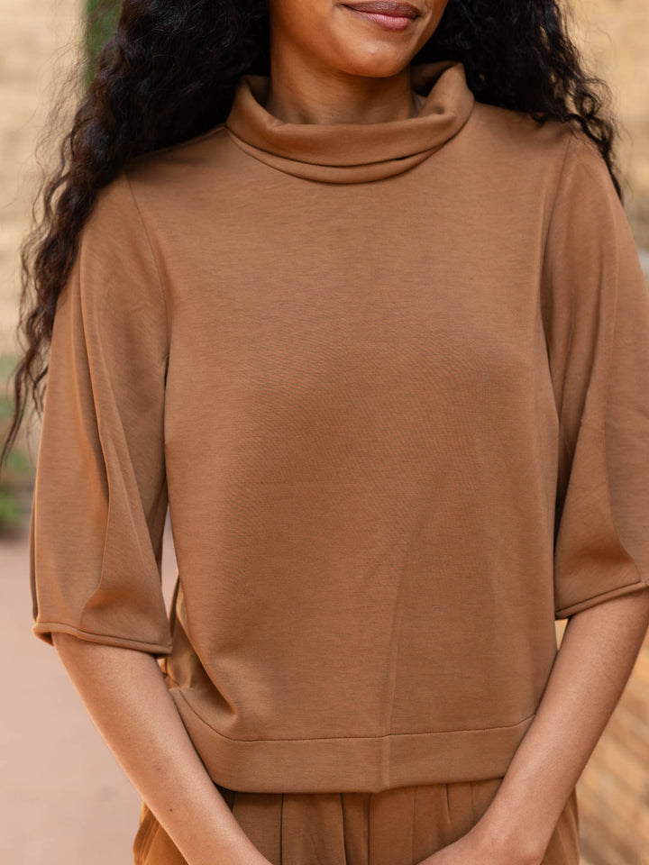 Democracy Pleated Mock Neck Crop Top