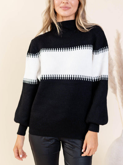 high neck stripe sweater