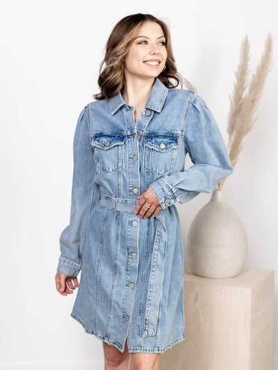 button up denim dress