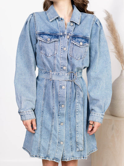 belted button front dress