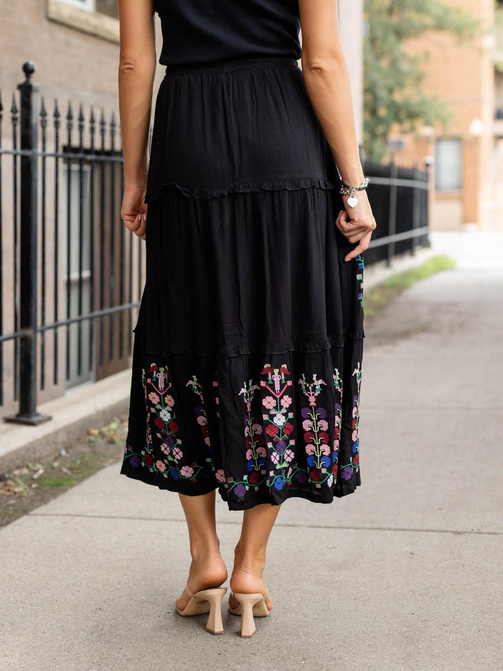 colorful black maxi skirt