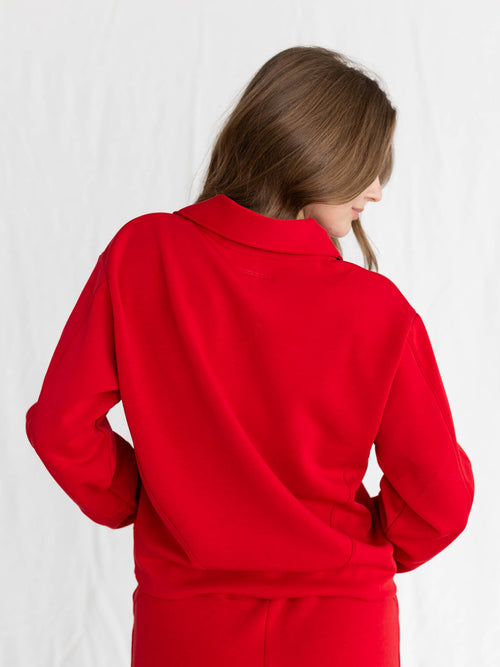 red collared sweatshirt