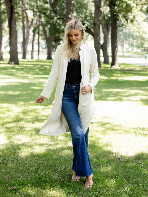 cream faux suede duster