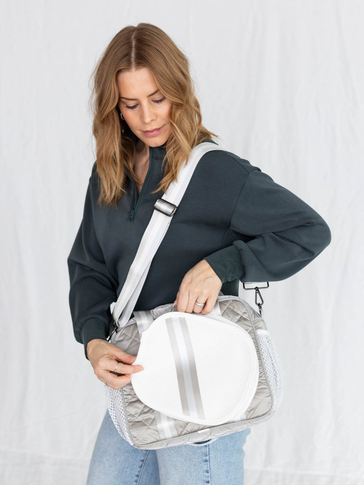 greige quilted pickleball bag