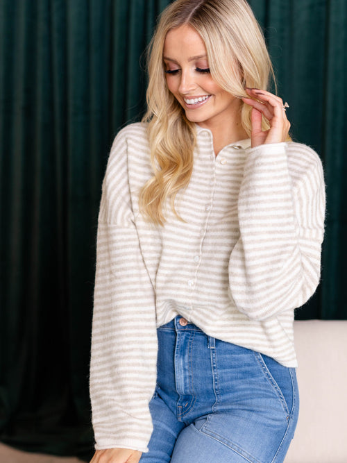 cream and tan button up sweater cardigan