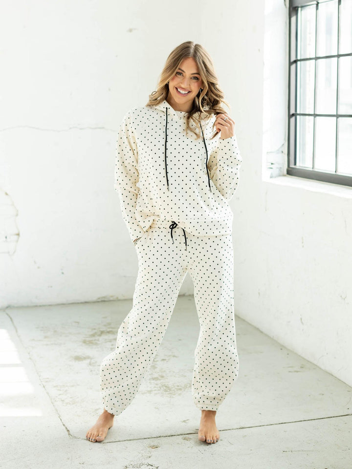 hooded polka dot sweatshirt