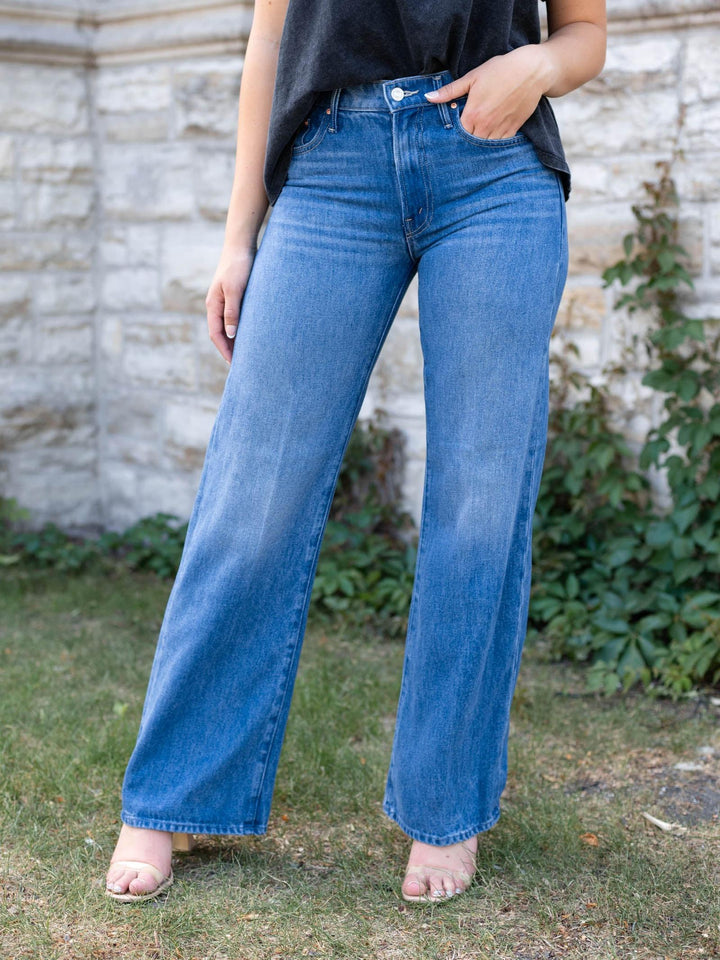 Mid rise dark wash denim
