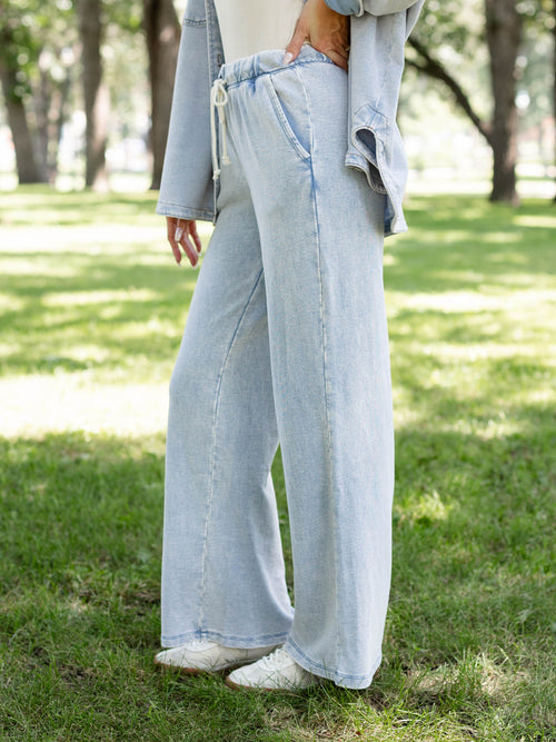 washed blue drawstring pants