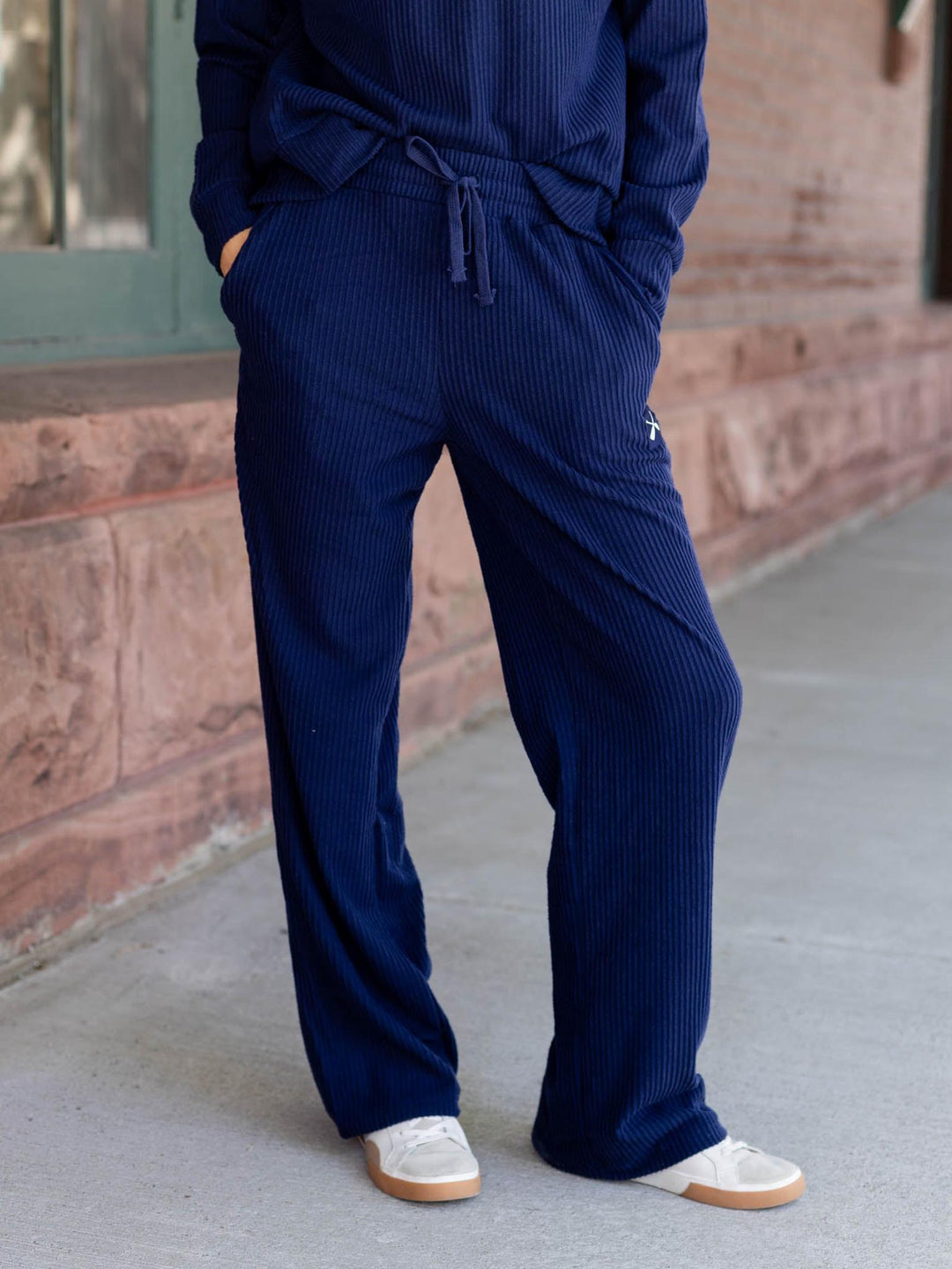 navy blue ribbed sweatpants
